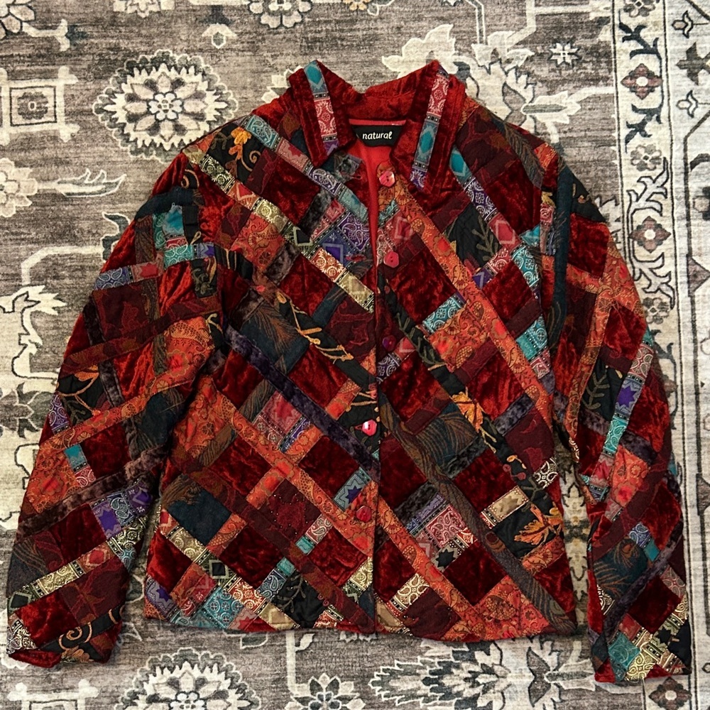 NATURAL LIFE VTG Multicolor Patchwork quilted Bomber coat